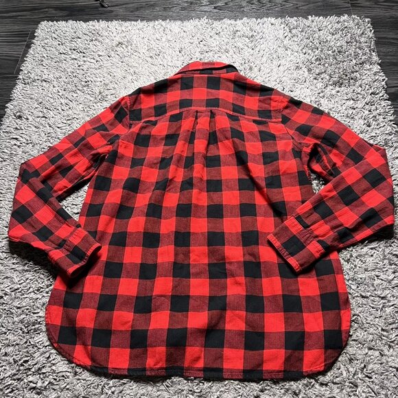 Old Navy Flannel Shirt Womens Medium Red Buffalo Plaid Long Sleeve Button Up - Picture 2 of 9